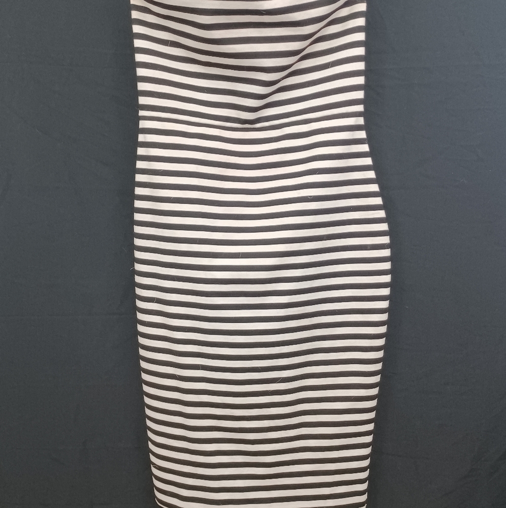 Express black and white striped strapless dress
